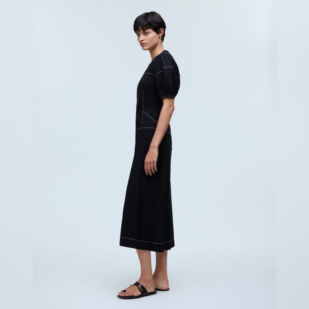 MADEWELL Puff-Sleeve Drop-Waist Midi Dress - Picture 2 of 12
